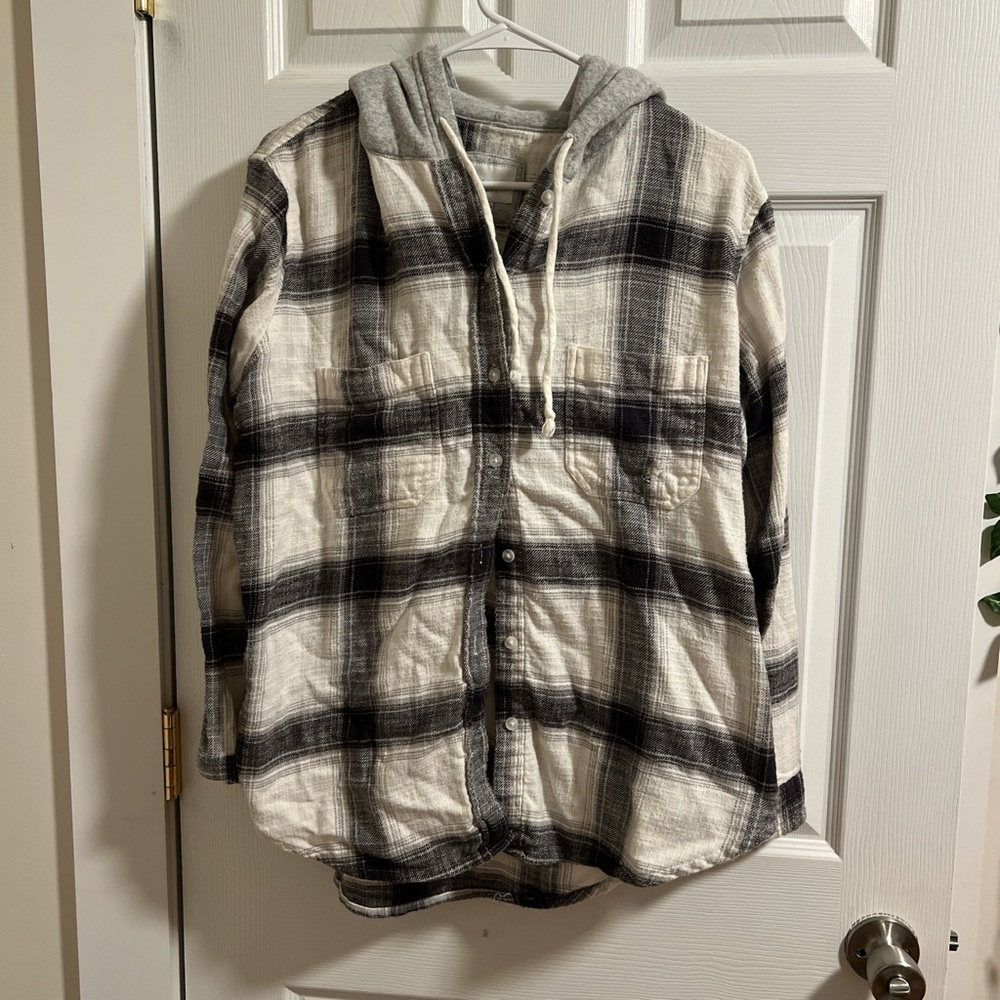 Distressed Plaid Hooded Flannel